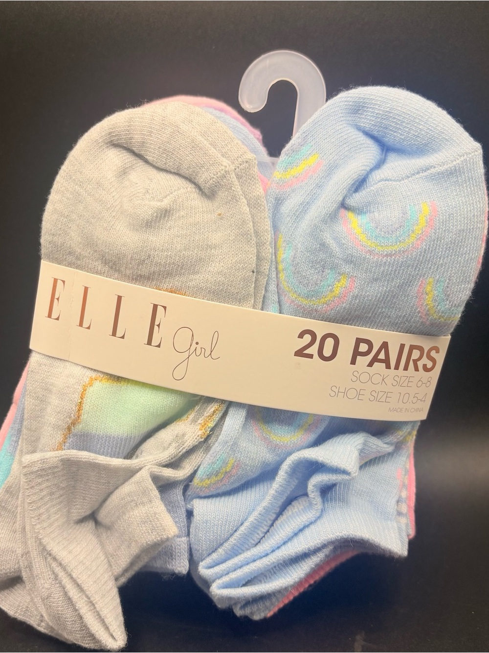 NWT ELLE Girl 20 Pair Girls Ankle Socks Size 6-8 Shoe 10.5-4 Butterfly